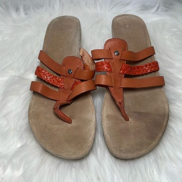 UGG Orange Leather Cork Wedge Thong Sandals Sz 9 - Picture 3 of 7